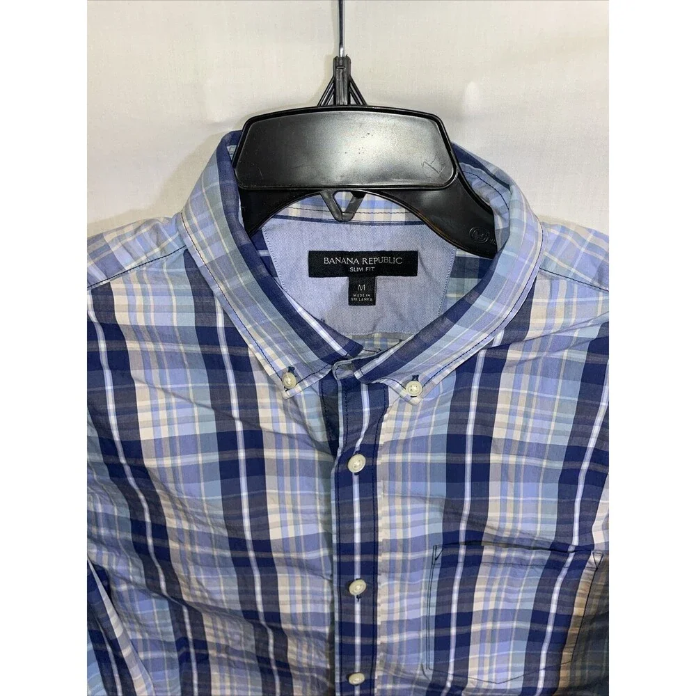 Banana Republic Dress Shirt Mens Size Medium Slim Fit Blue Striped Button Up LS